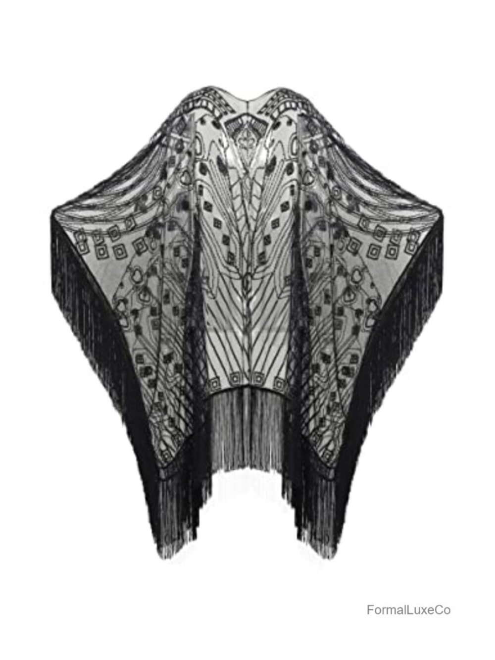 Polyester Sequin Beaded Fringed Shawl Wrap Evening Cape Cover Up One Size